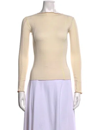 Pre-owned Baserange Bateau Neckline Long Sleeve Top In Brown