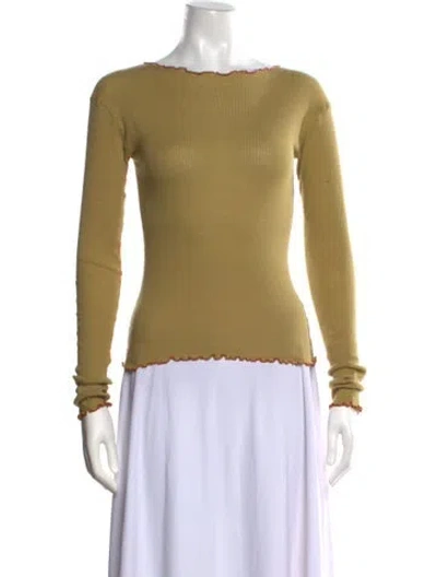 Pre-owned Baserange Bateau Neckline Long Sleeve Top In Green