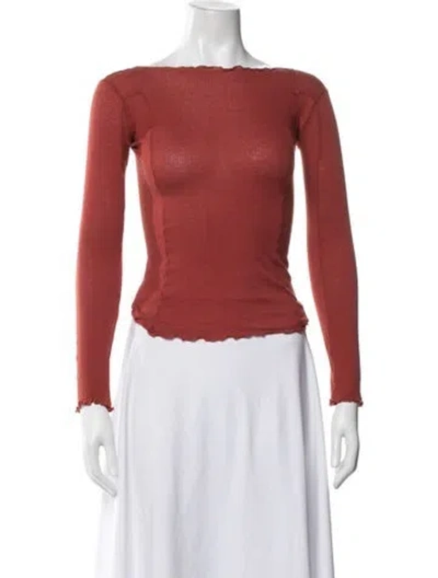 Pre-owned Baserange Bateau Neckline Long Sleeve Top In Orange