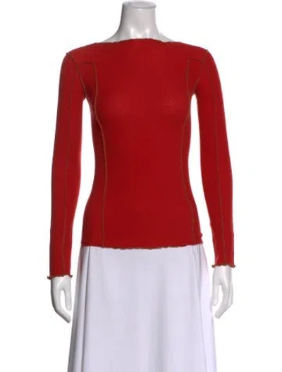 Pre-owned Baserange Bateau Neckline Long Sleeve Top In Red