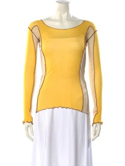 Pre-owned Baserange Bateau Neckline Long Sleeve Top In Yellow