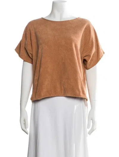 Pre-owned Baserange Bateau Neckline Short Sleeve Top In Brown
