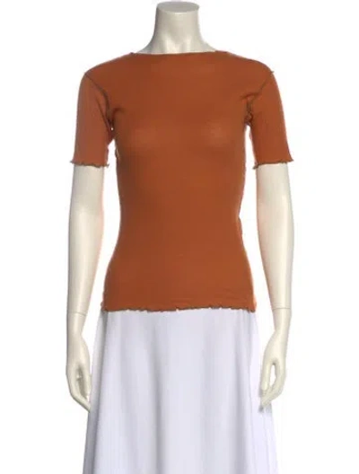 Pre-owned Baserange Bateau Neckline Short Sleeve Top W/ Tags In Brown