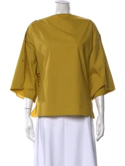 Pre-owned Baserange Bateau Neckline Short Sleeve Top In Yellow