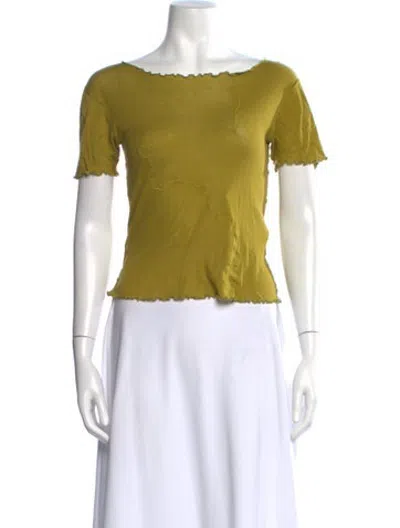 Pre-owned Baserange Bateau Neckline Short Sleeve T-shirt In Green