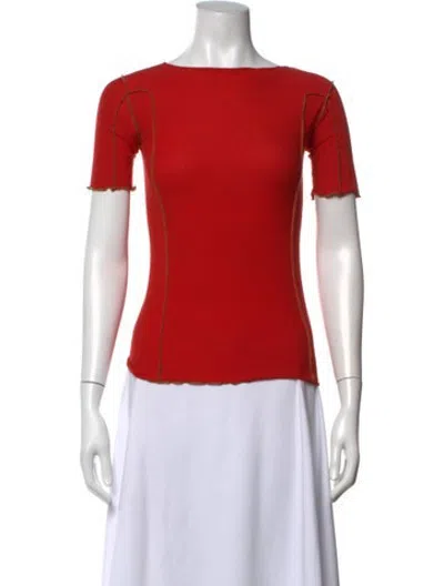Pre-owned Baserange Bateau Neckline Short Sleeve T-shirt In Orange/red