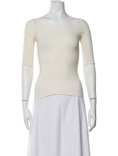 Pre-owned Baserange Bateau Neckline Three-quarter Sleeve Top In Neutrals