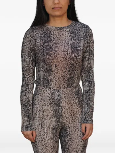 Baserange Bead Snake-pattern Long-sleeve T-shirt In Gray