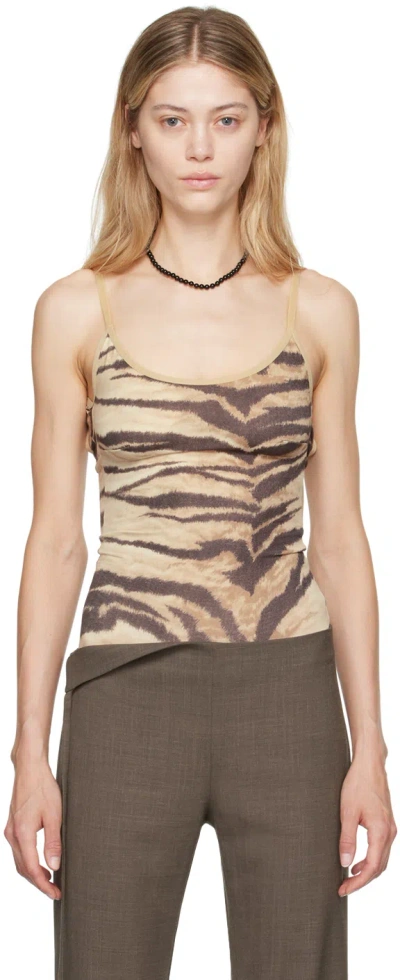 Baserange Beige & Brown Emily Bodysuit In Tiger Print