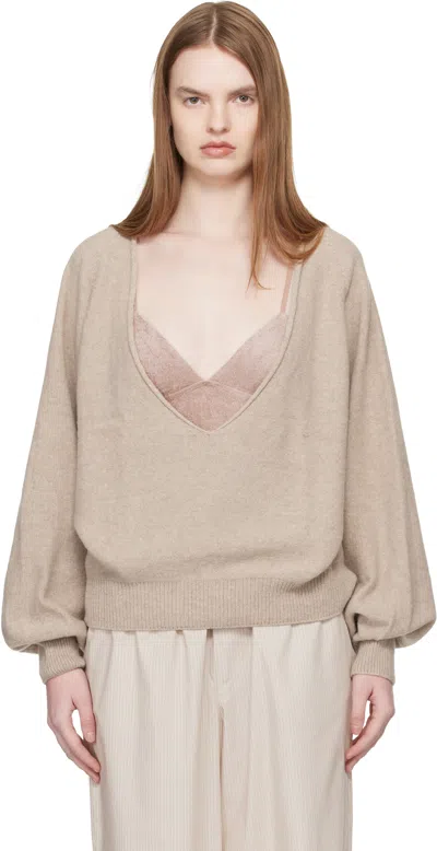Baserange Beige Soar V Neck Sweater