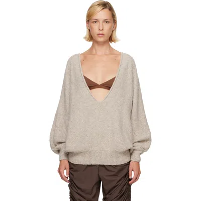 Baserange Beige Soar V Neck Sweater In Ingra Sand