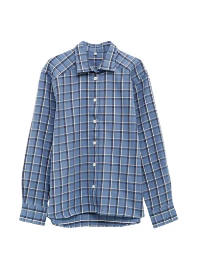 Baserange Bent Plaid-check Shirt In Blue