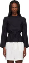 Baserange Black Long Sleeve Apron Blouse In Black