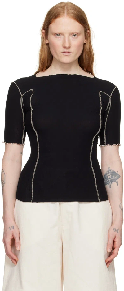 Baserange Exposed-seams Ribbed T-shirt In Black