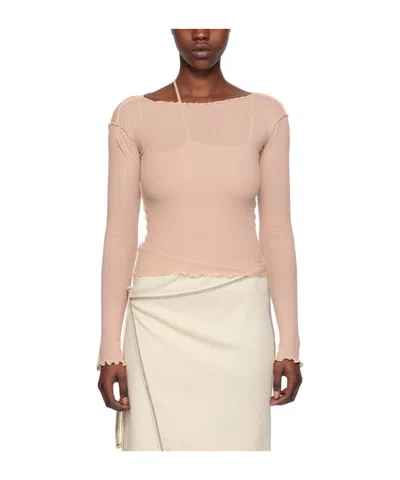 Baserange Boat Collar Long-sleeved T-shirt In Pink
