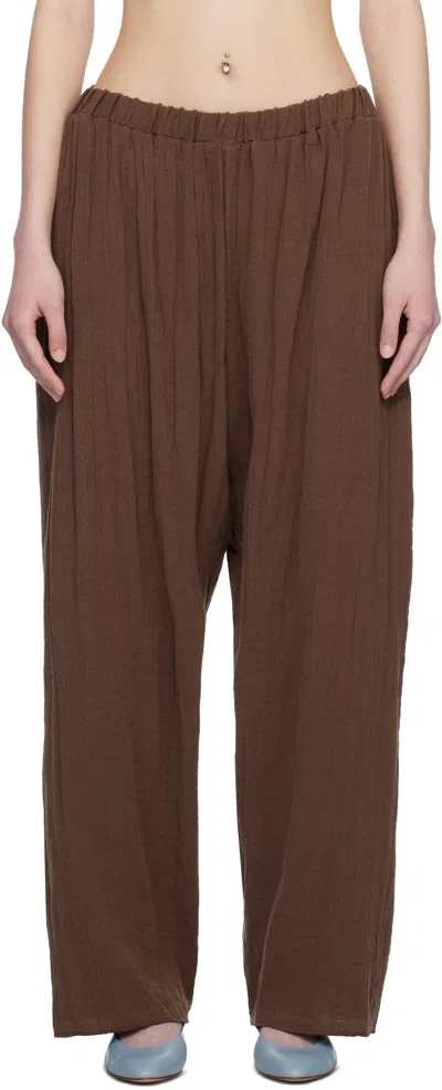 Baserange Brown Crinkle Linen Folio Lounge Pants