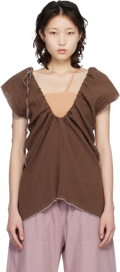 Baserange Brown Crinkle Linen Max Blouse