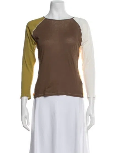 Pre-owned Baserange Colorblock Pattern Crew Neck Top In Brown