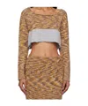 Baserange Multicolor Waste Cropped Sweater In Brown