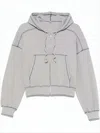 Baserange Cropped Zip-up Hoodie With Drawstring And Kangaroo Pocket In White