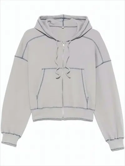 Baserange Cropped Zip-up Hoodie With Drawstring And Kangaroo Pocket In White