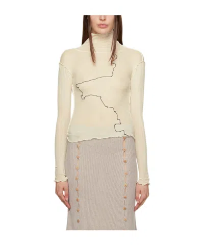Baserange Decorative-stitching Frilled-neck T-shirt In Nude