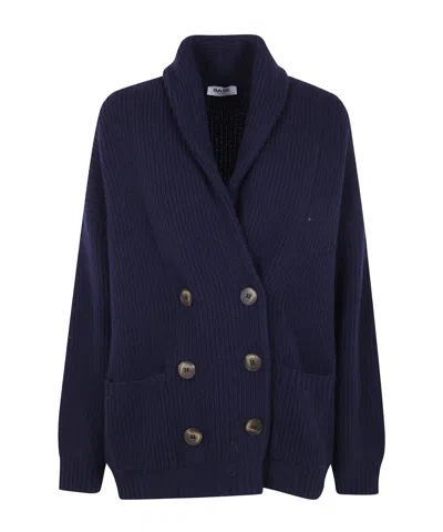 Baserange Double-breasted Knitted Cardigan In Blue