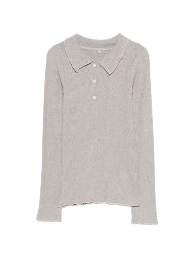 Baserange Dual Ong-sleeve Polo Top In Gray