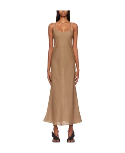 Baserange Dydine Linen Maxi Dress In Brown