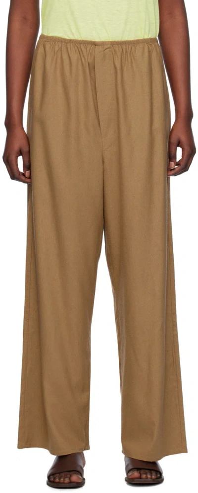 Baserange Elastic Waist Casual Pants In Brown