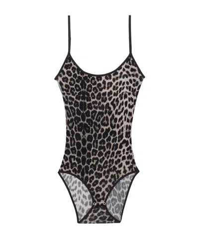 Baserange Emily Leopard-print Bodysuit In Black