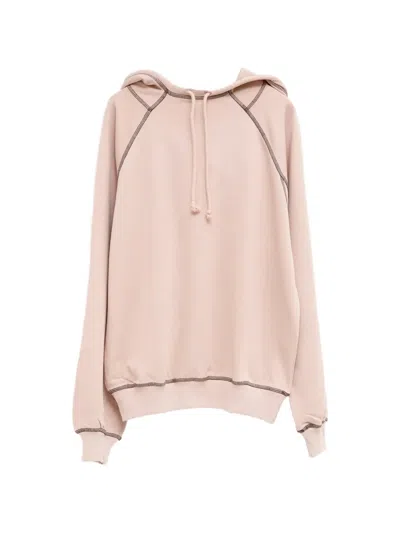 Baserange Fold Contrast-stitch Raglan-sleeve Hoodie In Pink