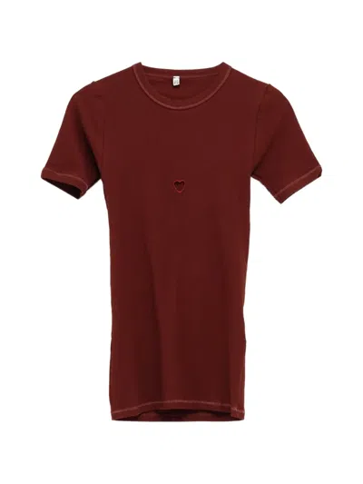 Baserange Heart-embroidered Ribbed T-shirt In Burgundy