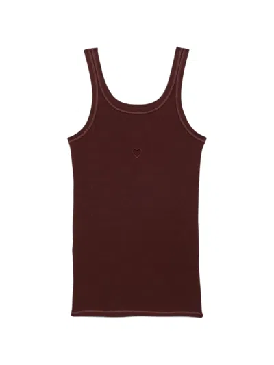Baserange Heart-cutout Ribbed Tank Top In Brown