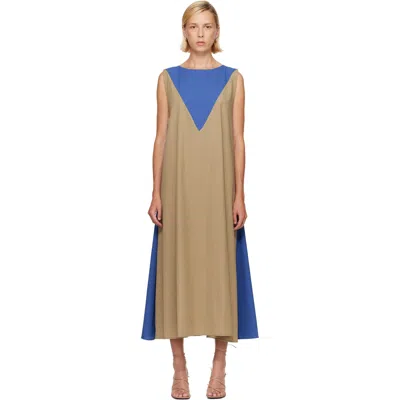 Baserange Khaki & Blue Tres Maxi Dress In Khaki Ouro Blue
