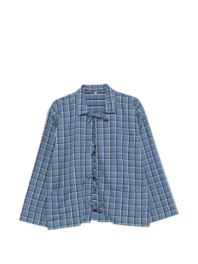Baserange Limber Plaid-fastening Tie-fastening Shirt In Blue