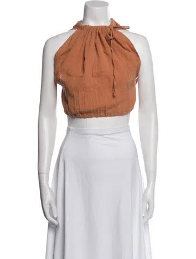 Pre-owned Baserange Linen Halterneck Crop Top In Brown