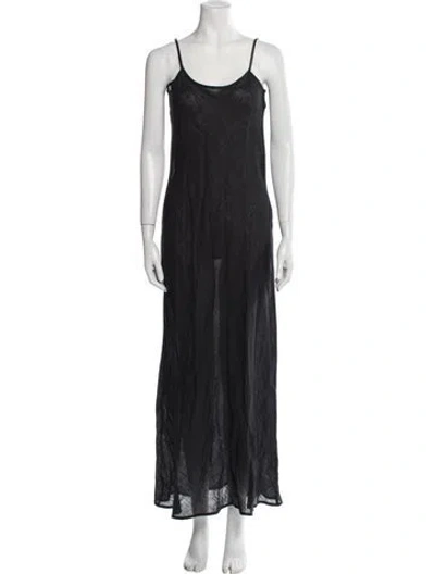 Pre-owned Baserange Linen Long Dress In Black