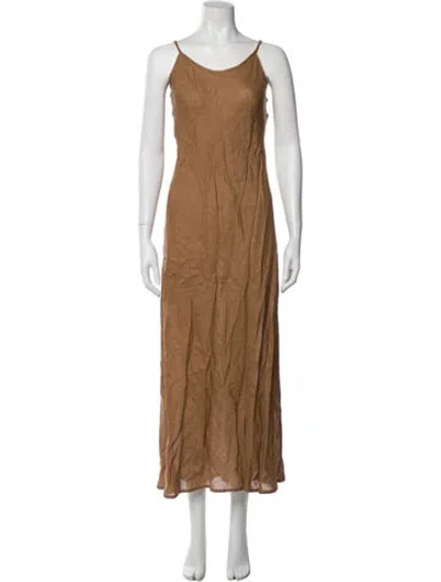 Pre-owned Baserange Linen Long Dress In Brown