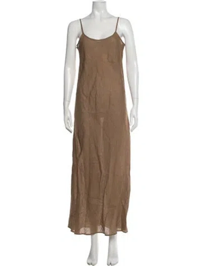 Pre-owned Baserange Linen Long Dress In Brown