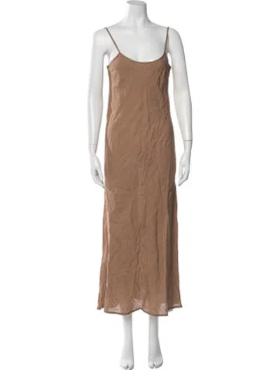 Pre-owned Baserange Linen Long Dress In Brown
