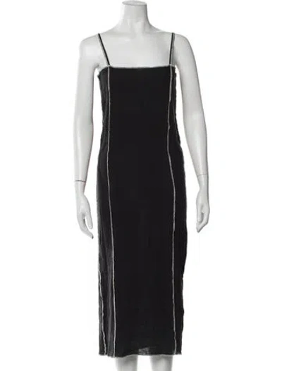 Pre-owned Baserange Linen Midi Length Dress In Black