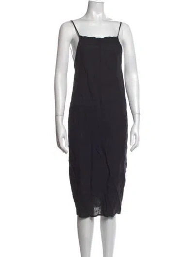 Pre-owned Baserange Linen Midi Length Dress In Black