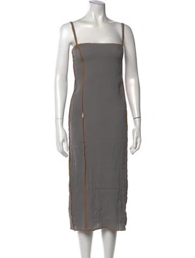Pre-owned Baserange Linen Midi Length Dress In Gray
