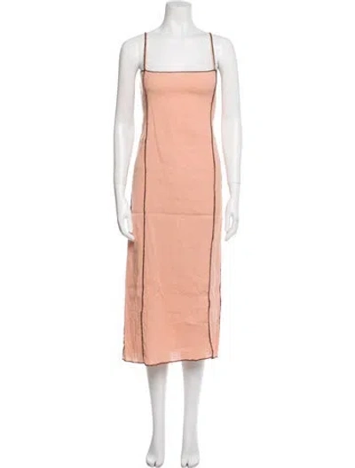 Pre-owned Baserange Linen Midi Length Dress In Pink