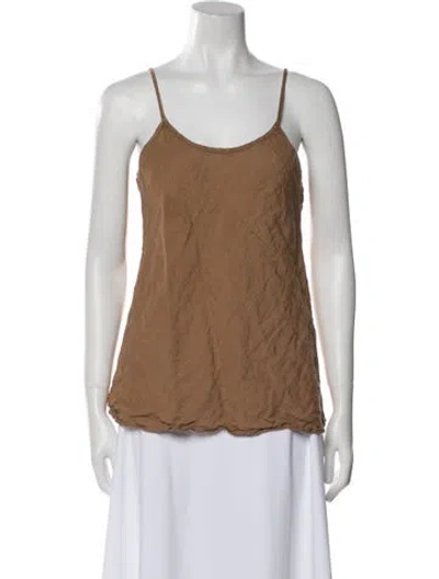 Pre-owned Baserange Linen Scoop Neck Top In Brown