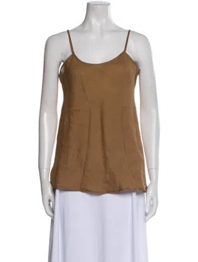 Pre-owned Baserange Linen Scoop Neck Top In Brown