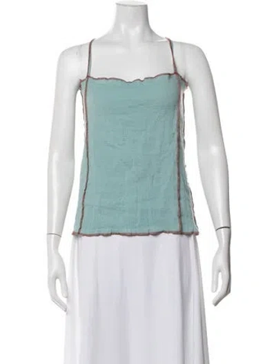Pre-owned Baserange Linen Scoop Neck Top In Green