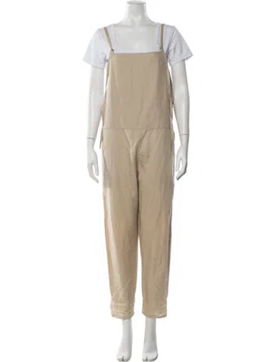 Pre-owned Baserange Linen Square Neckline Overalls In Neutrals