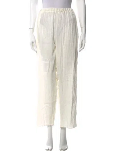 Pre-owned Baserange Linen Straight Leg Pants In White
